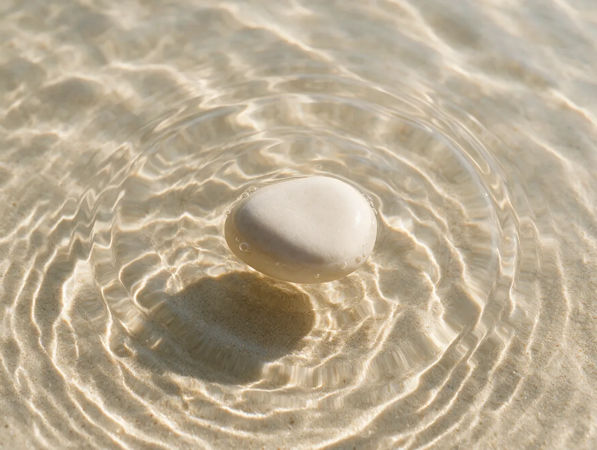 A smooth stone beneath clear rippling water